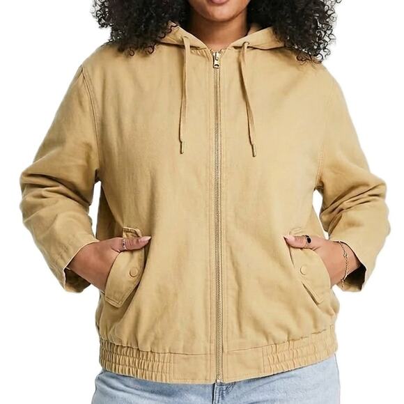 ASOS Jackets & Blazers - ASOS Design Stone Tan Oversized Cotton Canvas Hooded Bomber Jacket Plus Size 18